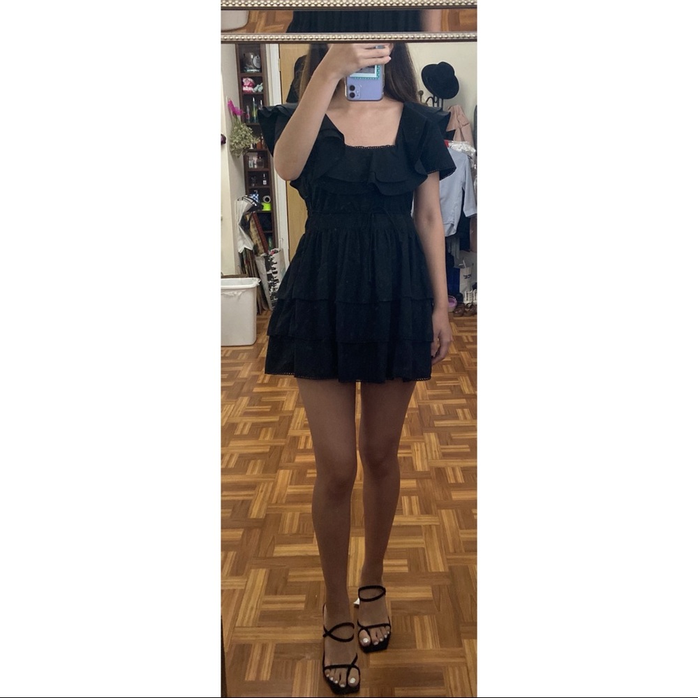 PLT Black Square Neck Tiered Frill Dress